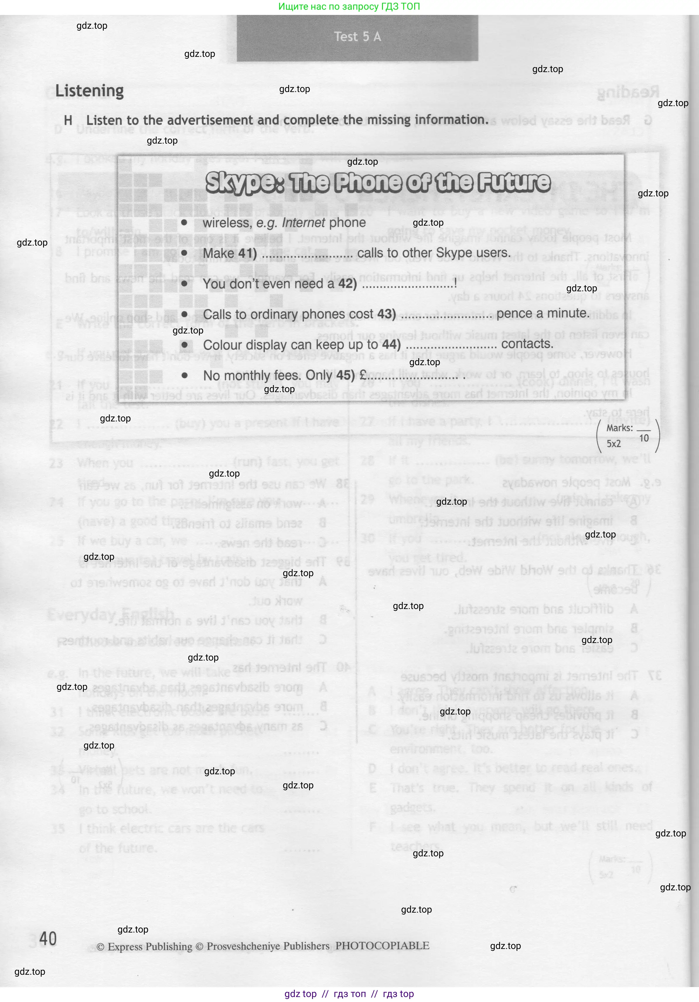 Английский язык (english), 7 класс контрольные задания (test booklet), авторы: Ваулина Юлия Евгеньевна (Vaulina Julia), Дули Дженни (Dooley Jenny), Подоляко Ольга Евгеньевна (Podolyako Olga), Эванс Вирджиния (Evans Virginia), издательство Просвещение, Москва, 2023, розового цвета, страница 40
